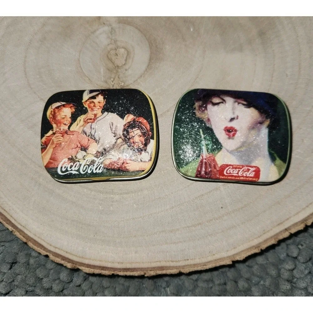 Lot Of 2 Vintage‎ Coca Cola Empty Sewing Kit/Mint Pocket Tins